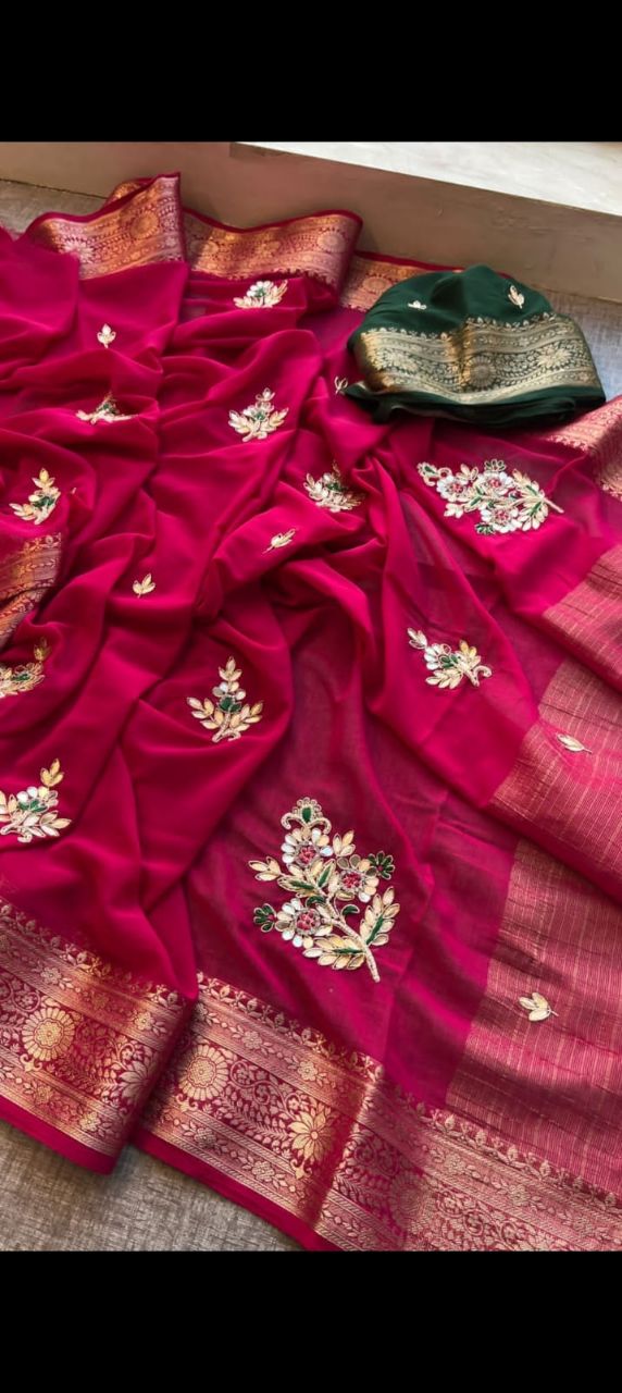 Designer rani Pink Saree view 2