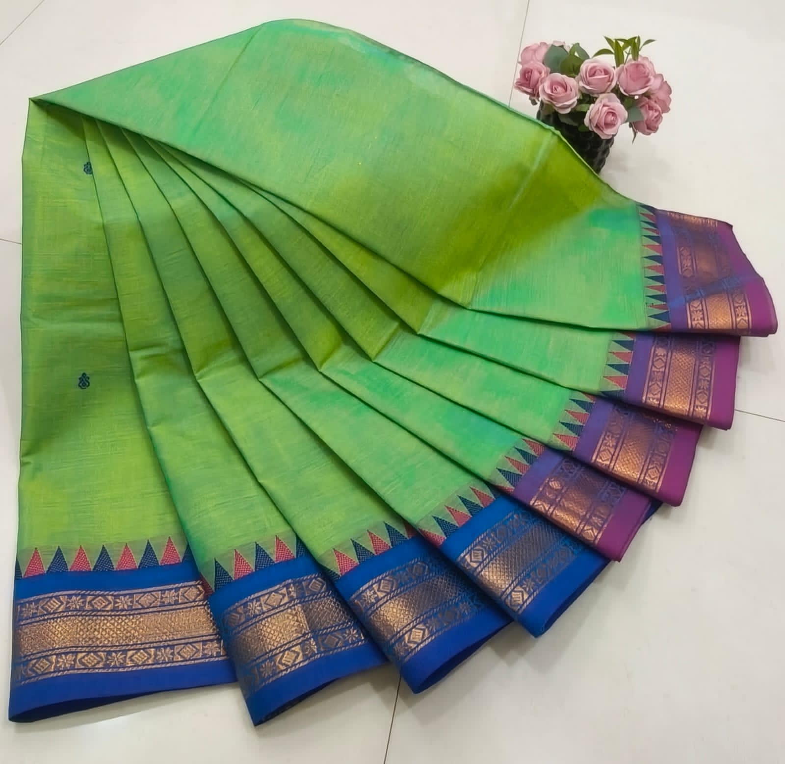 Elegant Peacock Green Saree view 2