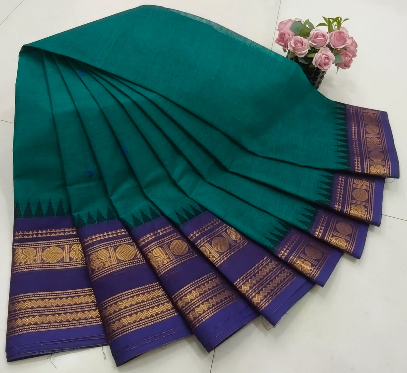 Traditional Royal Green Saree view 2