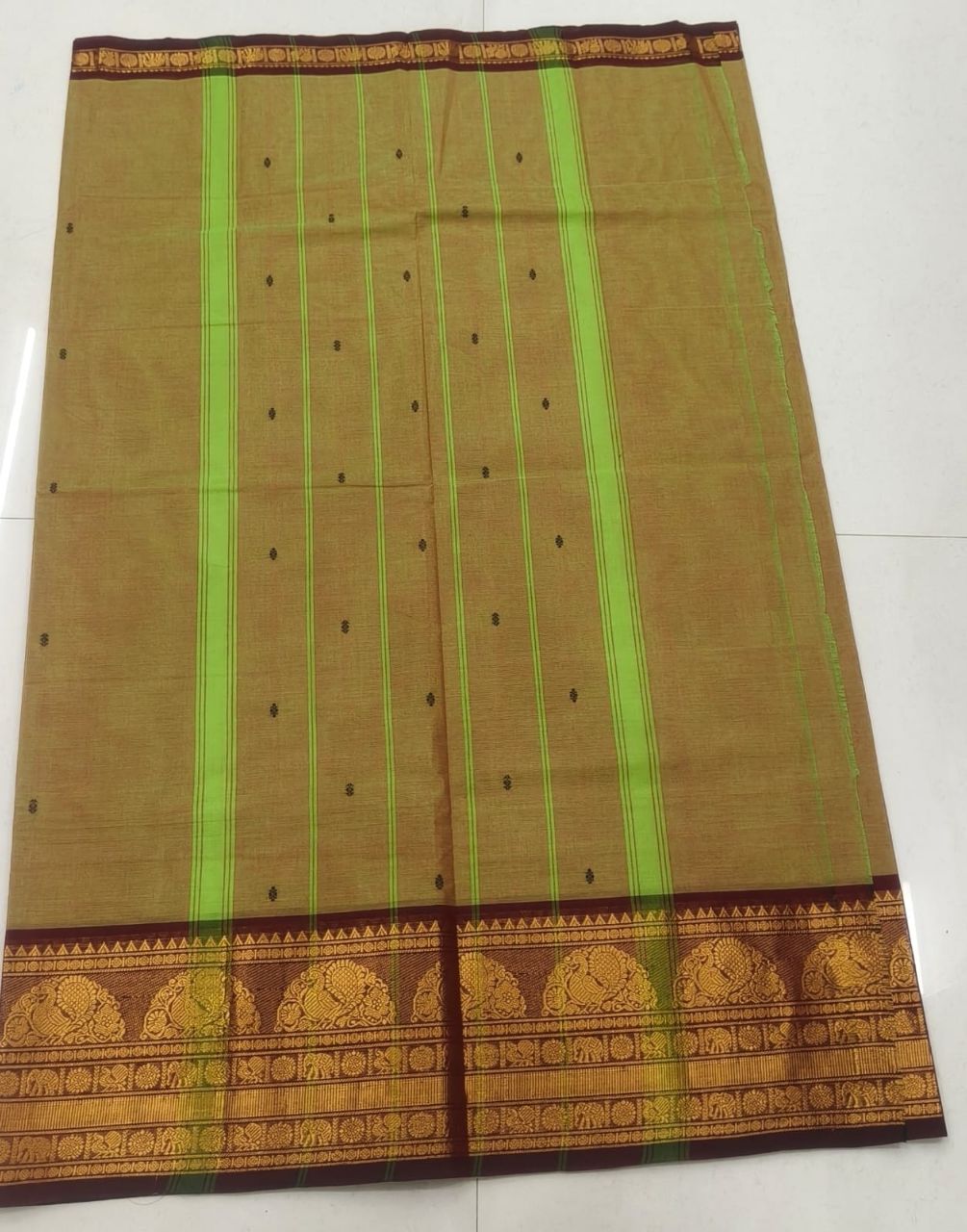Elegant Olive Green Saree view 2