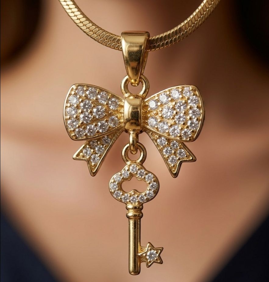 Golden Bow Pendant Necklace view 2