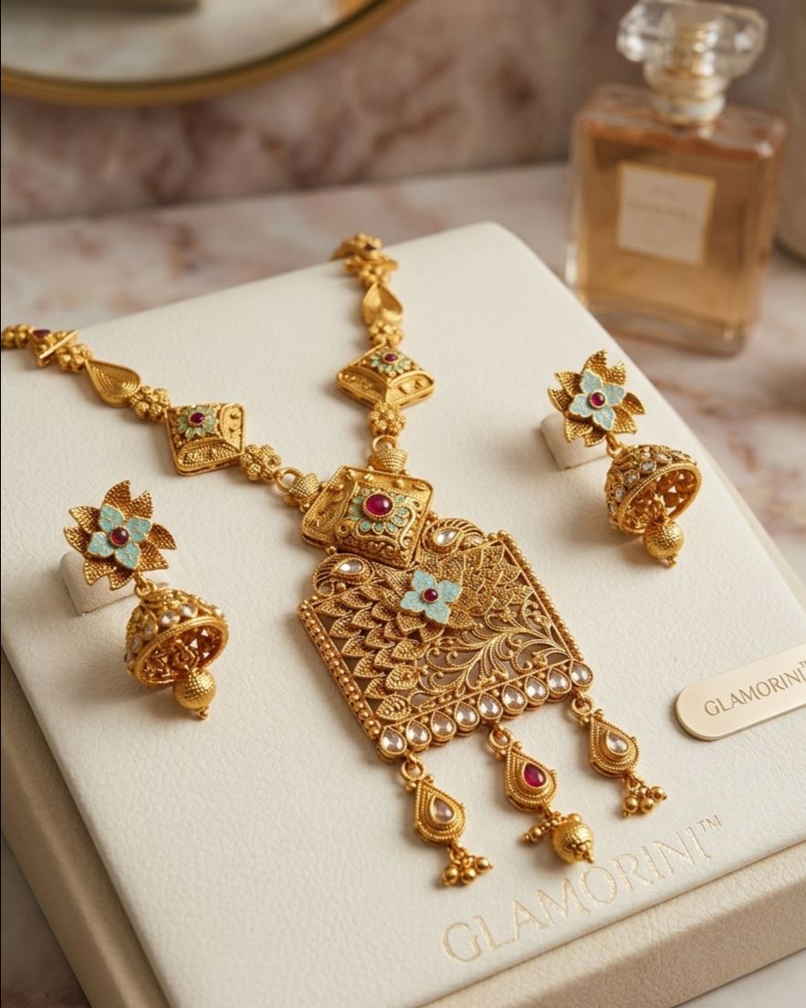 Glamorini Golden Long Necklace Set 7 view 2