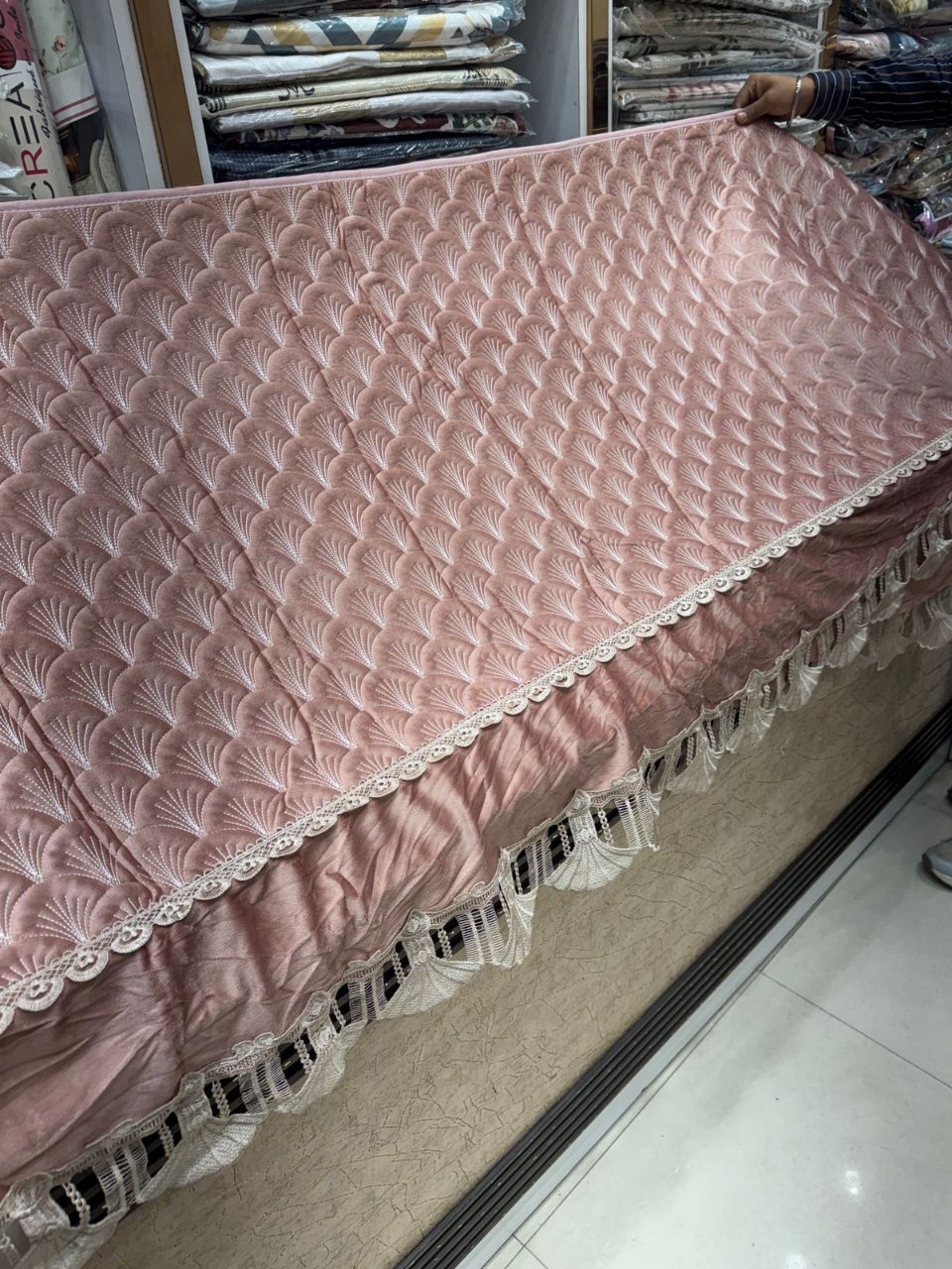 Elegant Quilted Sofa Cover with Tassel Lace Border ,36 Inchi Width view 8