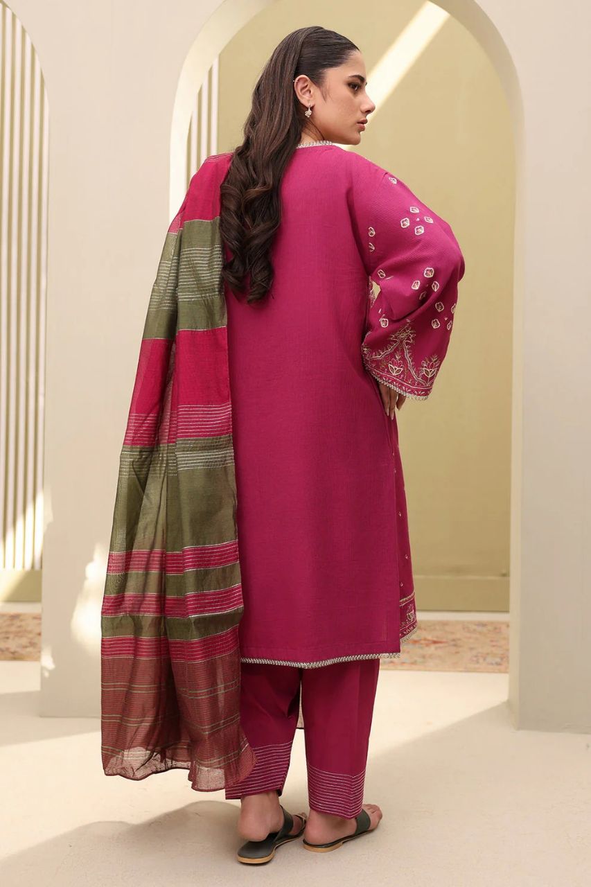 Zellbury Summer Embroidered Lawn Unstitched 3Pc Suit WUS25E30286 / DF0021 view 3