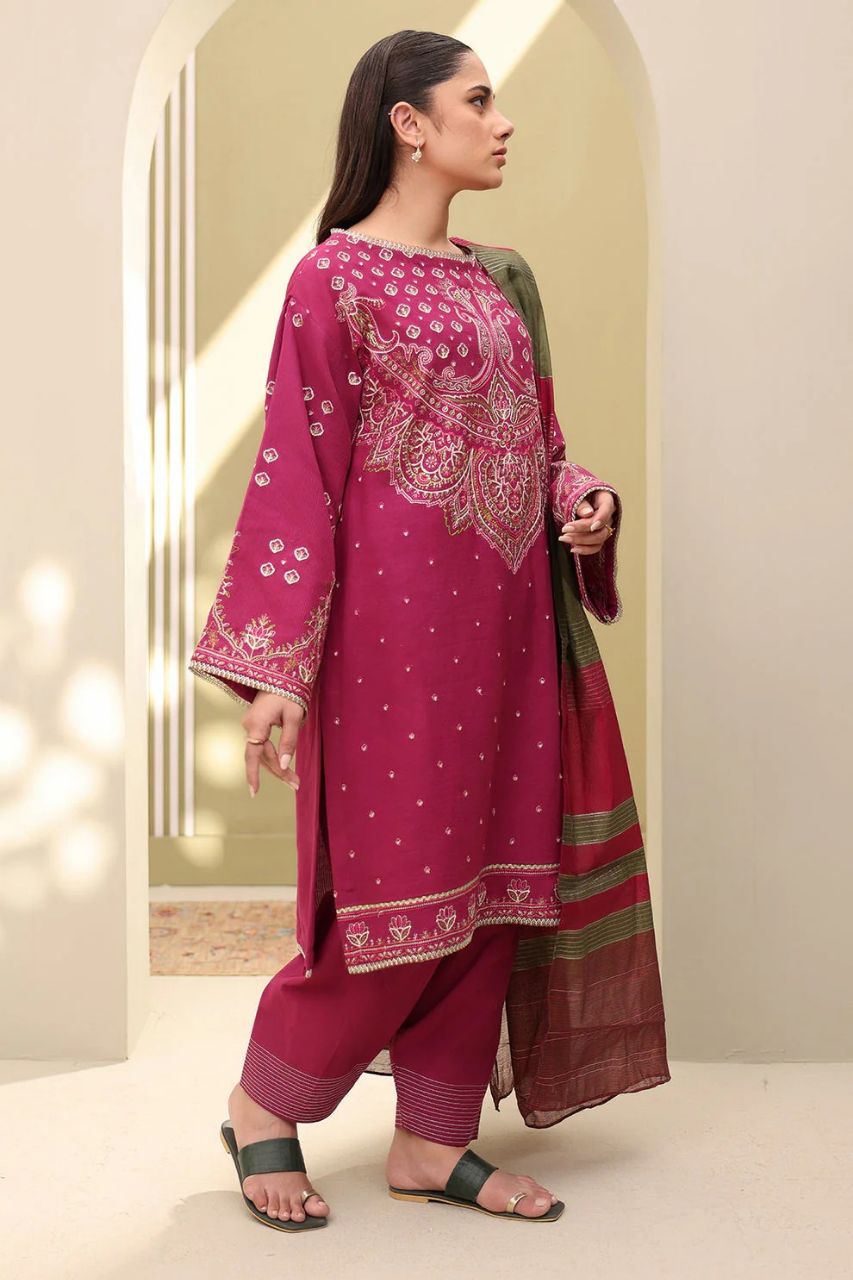 Zellbury Summer Embroidered Lawn Unstitched 3Pc Suit WUS25E30286 / DF0021 view 4