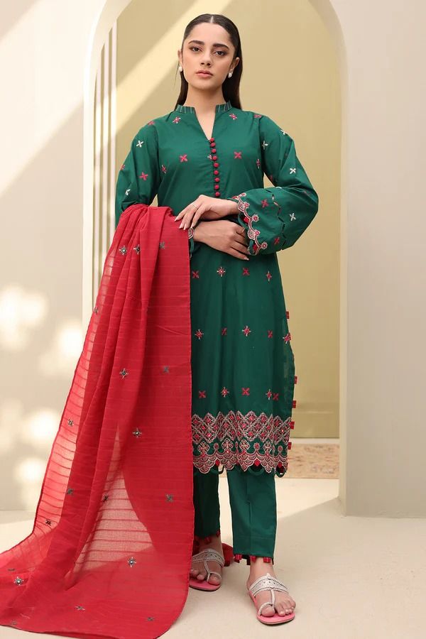 Zellbury Embroidered Lawn 3 Piece Unstitched Suit WUS25E30821 / DF0021 view 2