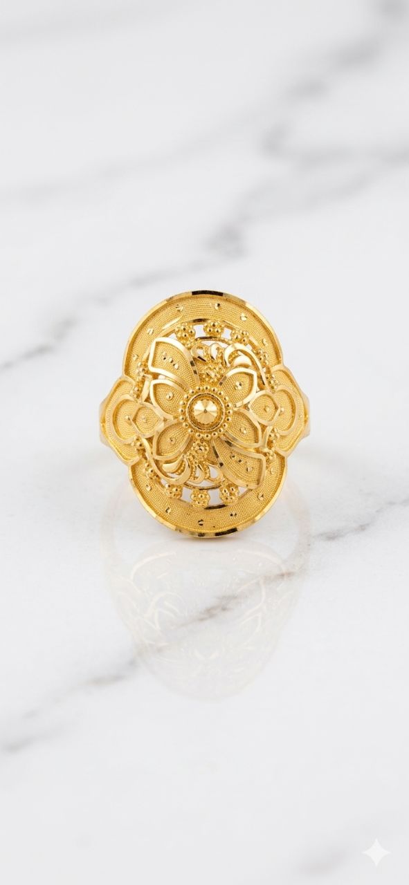 Gold Floral Pattern Ring view 2