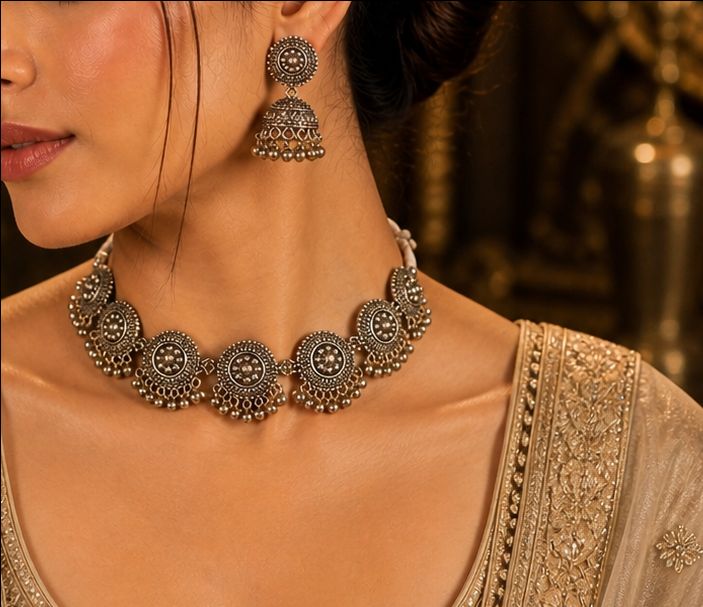 Rajwadi Oxidised Choker Set view 2