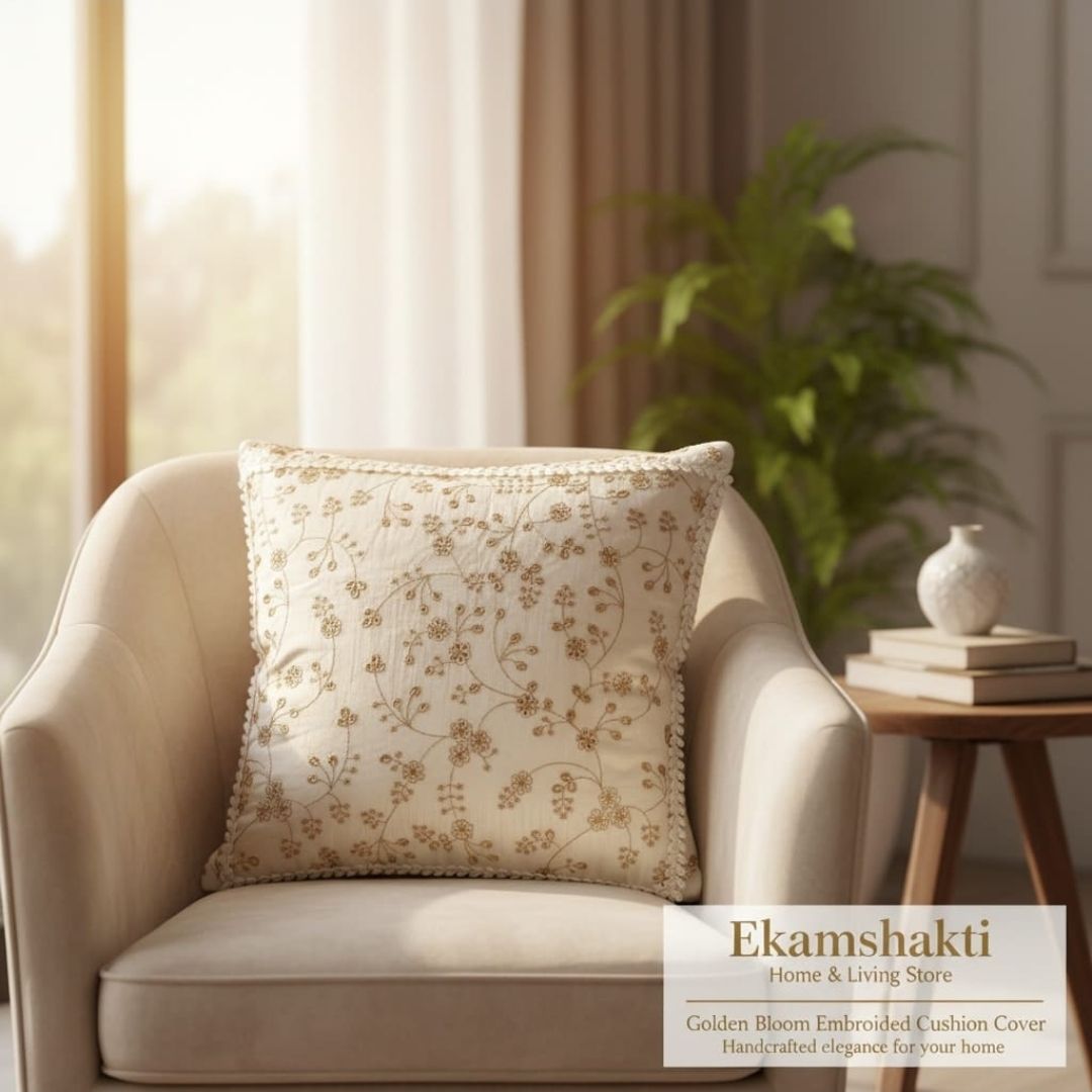 Golden Bloom Embroidered Cushion Covers (Pack of 5)