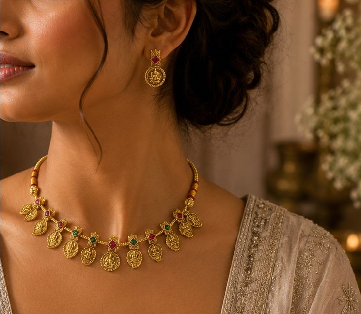 Traditional Gold Necklace Set view 2