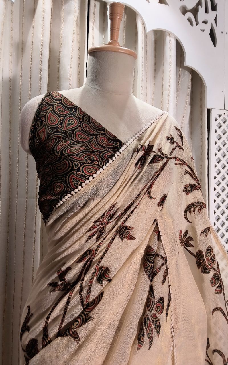 Shimmer Linen With Applic Work Saree 1 view 3