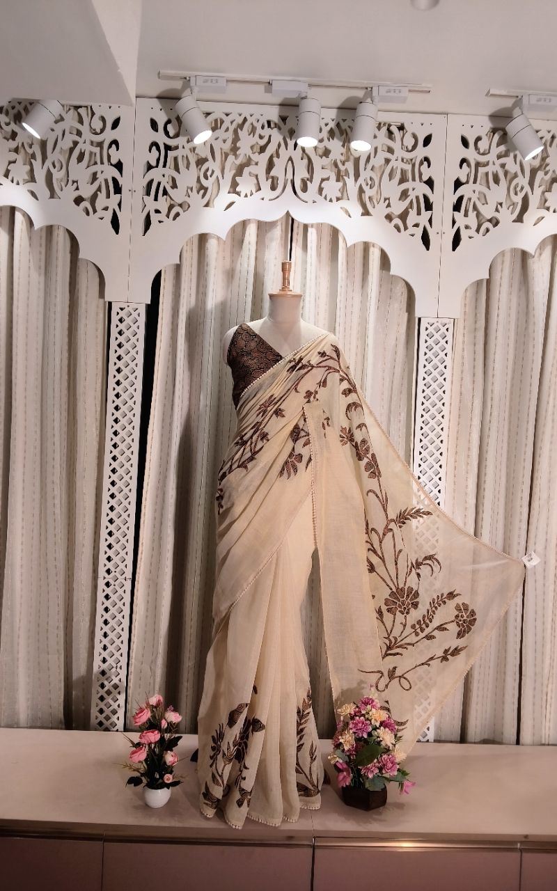 Shimmer Linen With Applic Work Saree 1 view 8