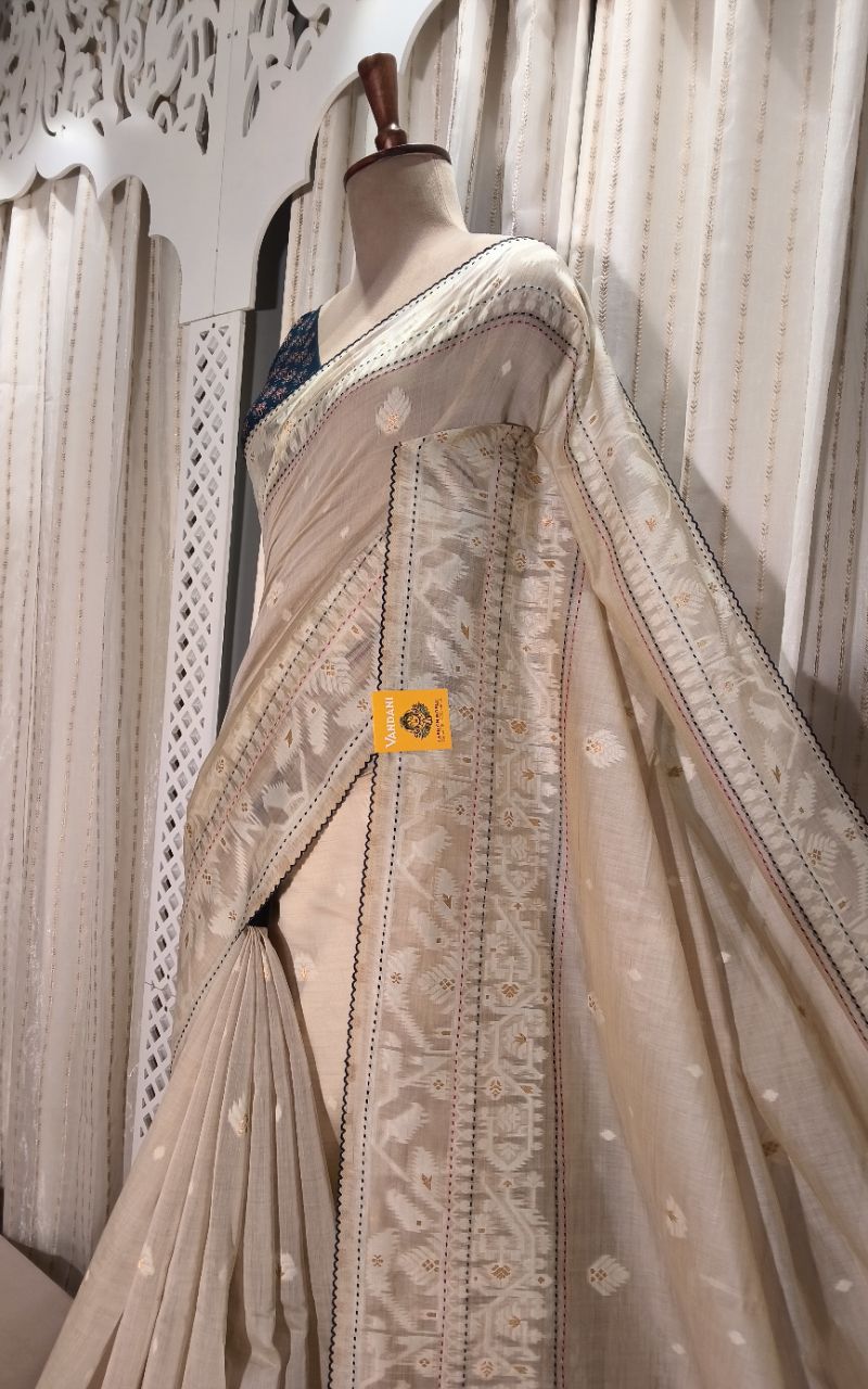 Chanderi Silk Jamdani And Kantha Work Saree view 7