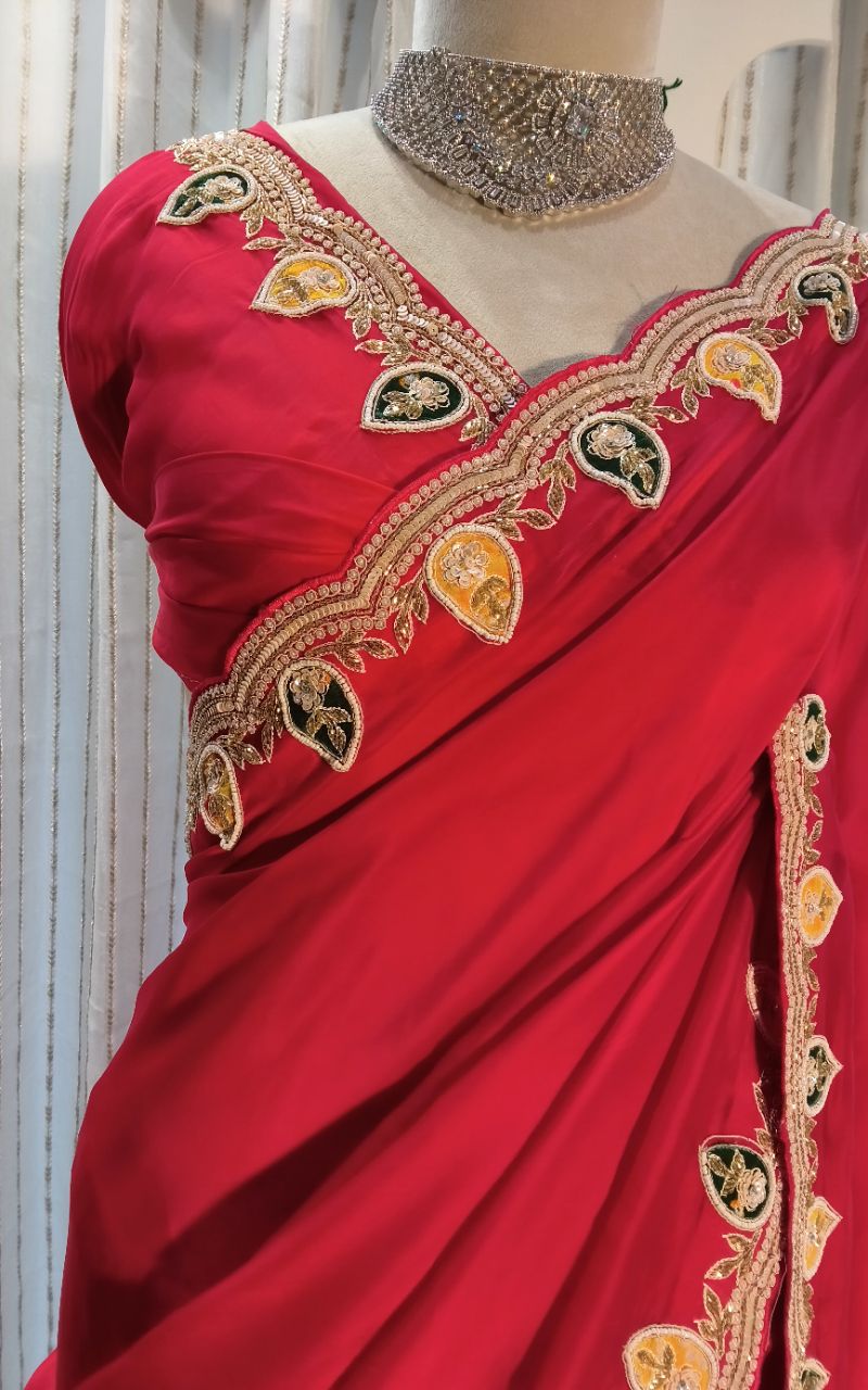 Saten Cream Saree view 3
