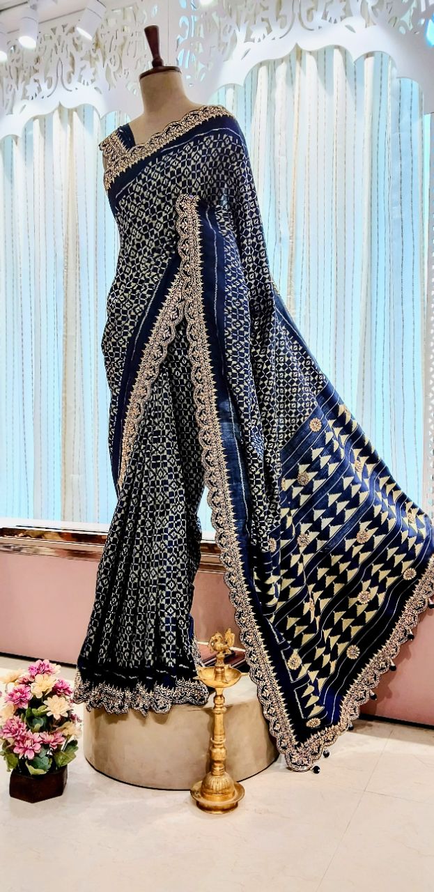Designer Silk Saree With Hand Embroidery view 4