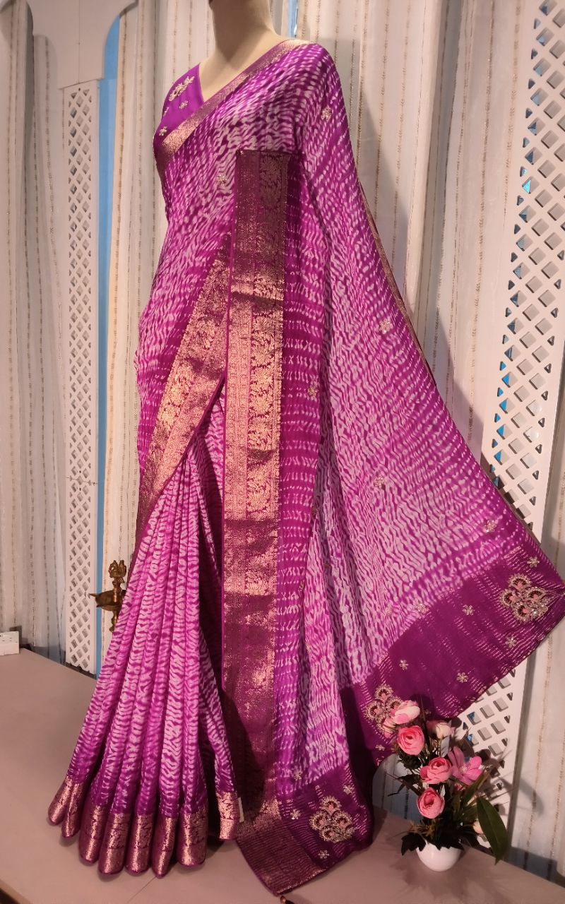 Georgette Saree With SHibori Hand Work view 8