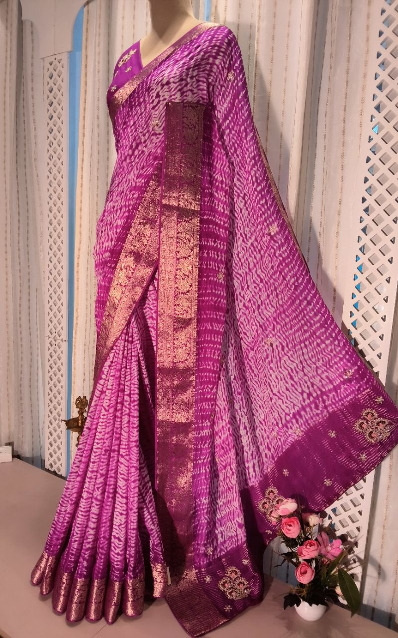 Georgette Saree With SHibori Hand Work view 7