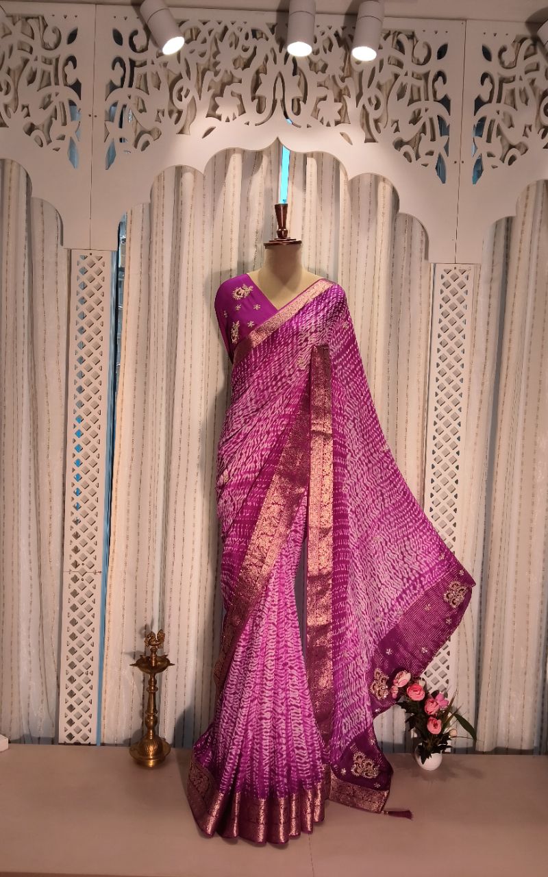 Georgette Saree With SHibori Hand Work view 4