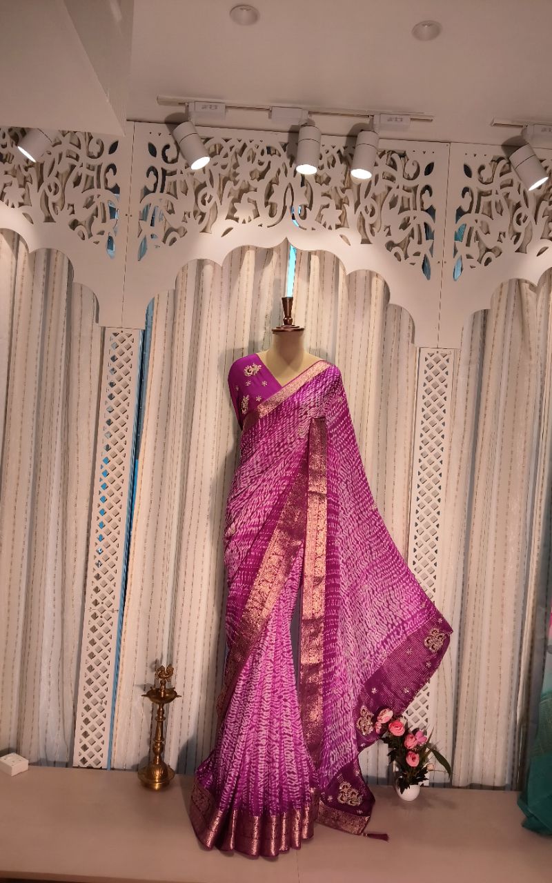 Georgette Saree With SHibori Hand Work view 2