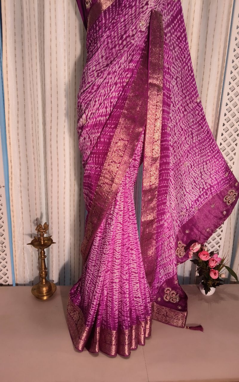 Georgette Saree With SHibori Hand Work view 9