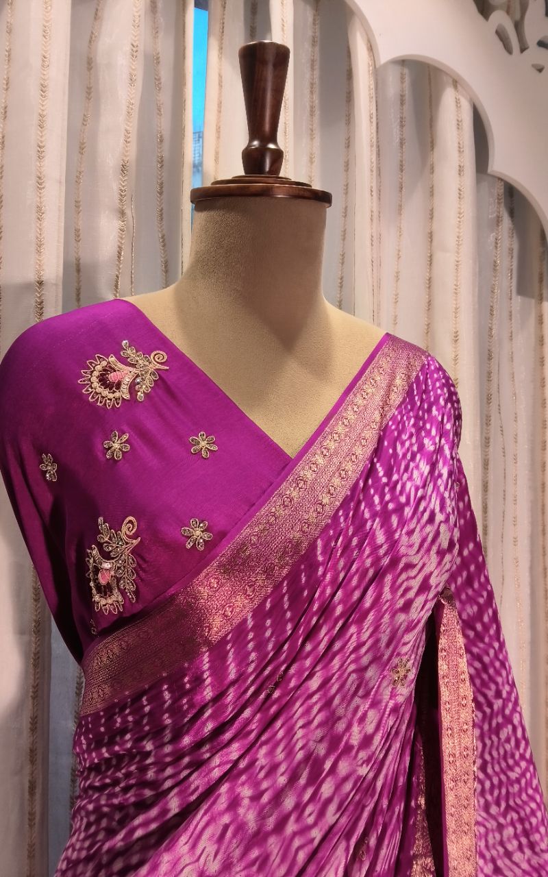 Georgette Saree With SHibori Hand Work view 10