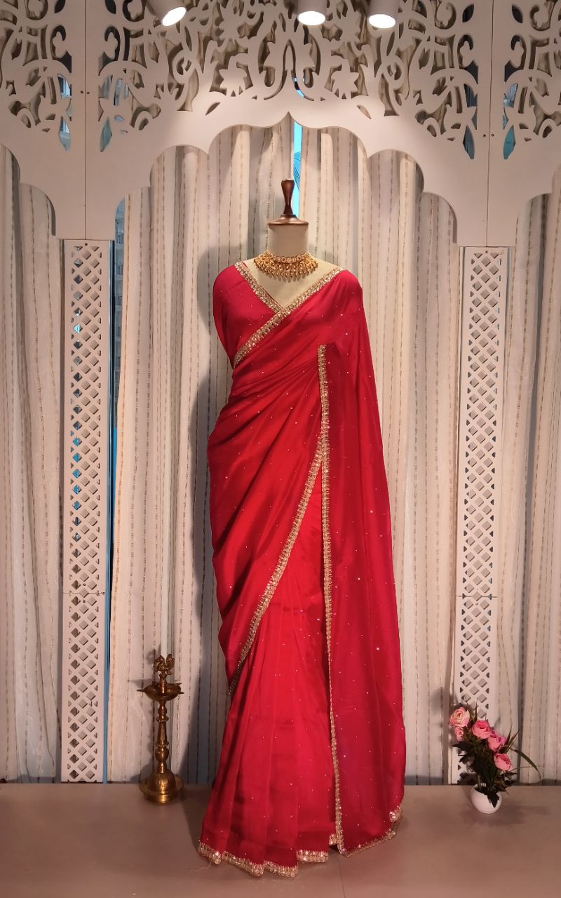 Saten Creep Saree With Hand Work view 4