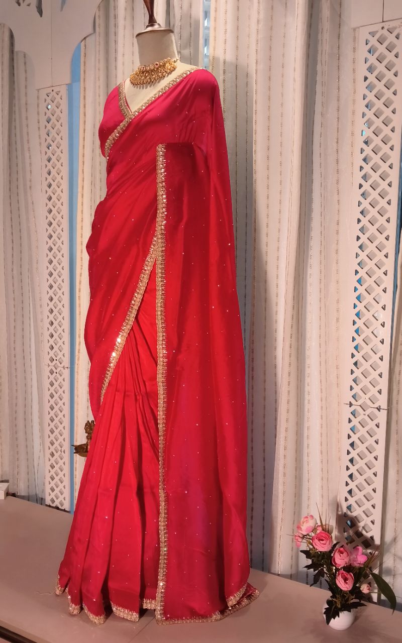 Saten Creep Saree With Hand Work view 2