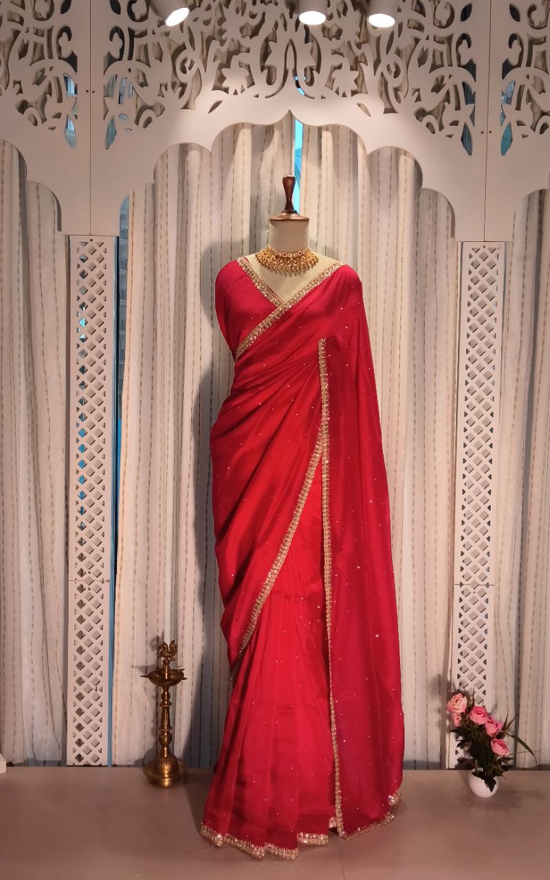 Saten Creep Saree With Hand Work view 5