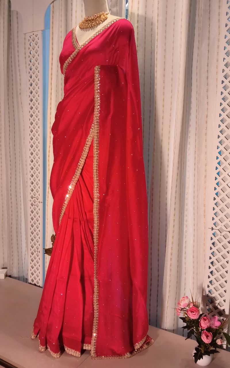 Saten Creep Saree With Hand Work view 7