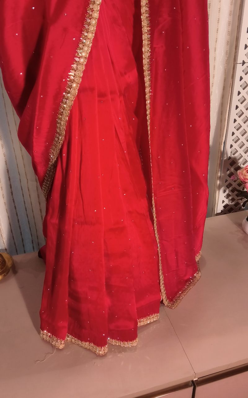 Saten Creep Saree With Hand Work view 8