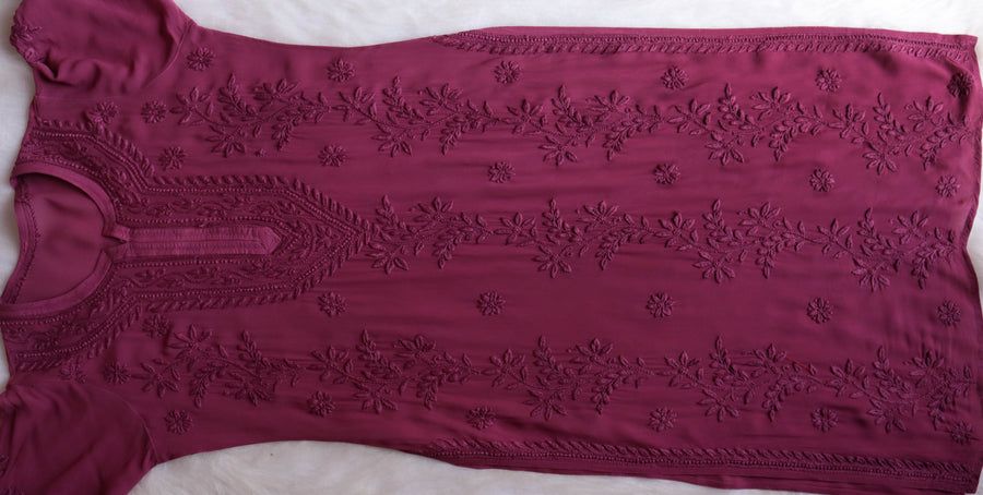PIYU VISCOSE GEORGETTE LONG HANDWORK KURTI IN DUSKY PURPLE. view 4