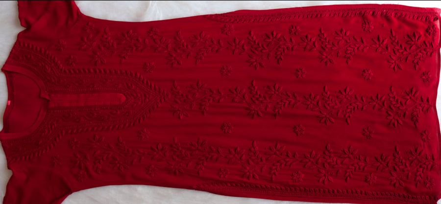 PIYU VISCOSE GEORGETTE LONG HANDWORK KURTI IN MAROON. view 5