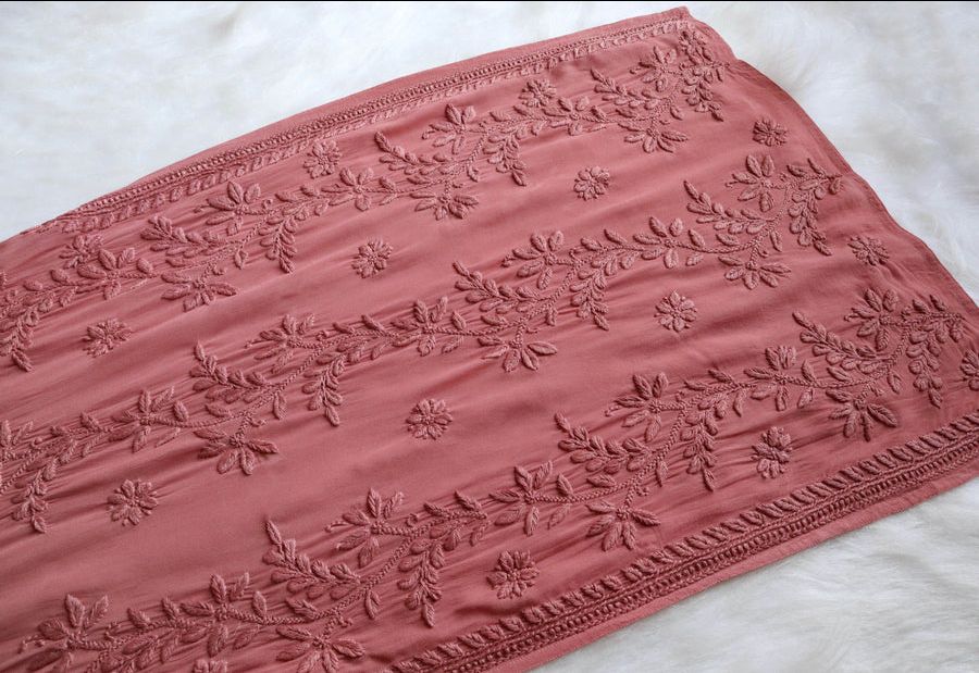 PIYU VISCOSE GEORGETTE LONG HANDWORK KURTI IN ROSE PINK. view 4