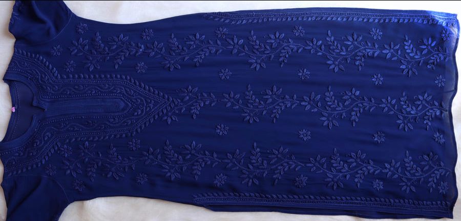 PIYU VISCOSE GEORGETTE LONG HANDWORK KURTI IN NAVY BLUE. view 4