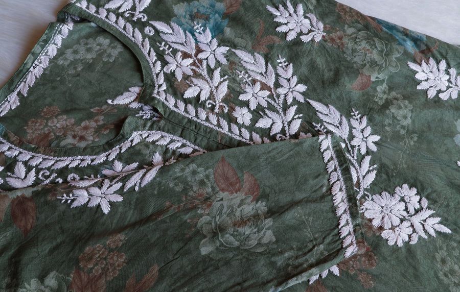 DIVA SHORT HANDWORK KURTI IN GREEN. view 2