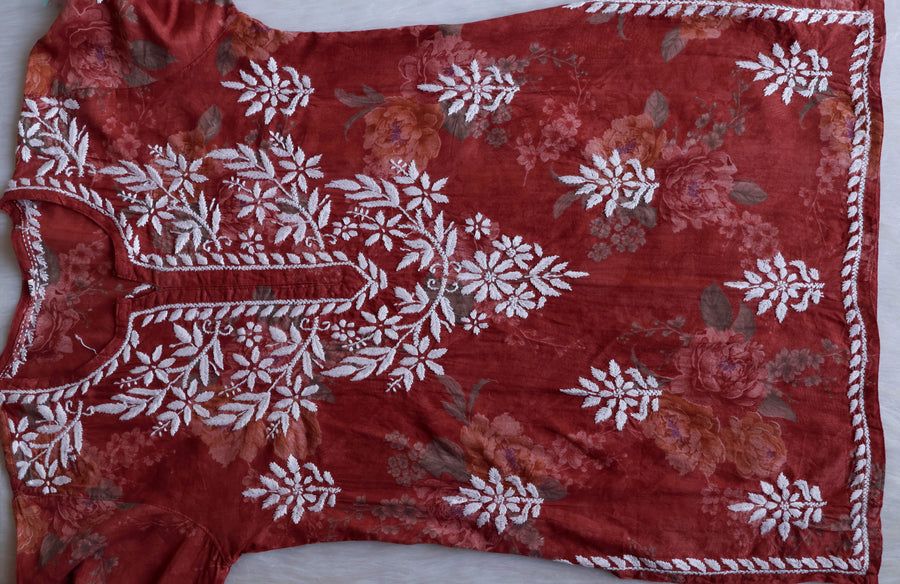 DIVA MULMUL SHORT HANDWORK KURTI. view 3