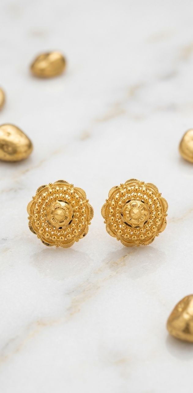 Gold Stud Earrings view 2