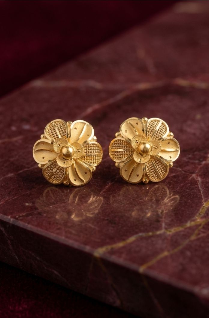 Floral Gold Earrings view 3