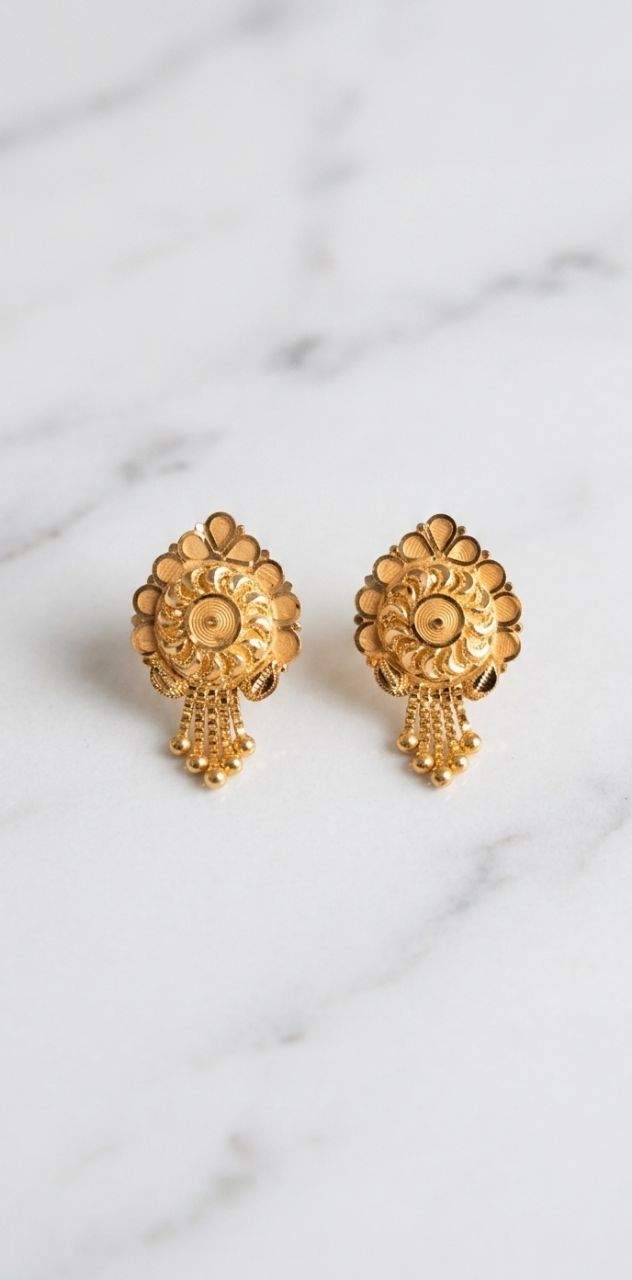 Gold Floral Earrings view 2