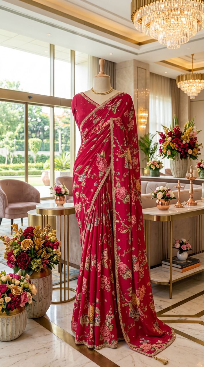 Pure Chinnon Digital Print With Hand Work Saree view 4
