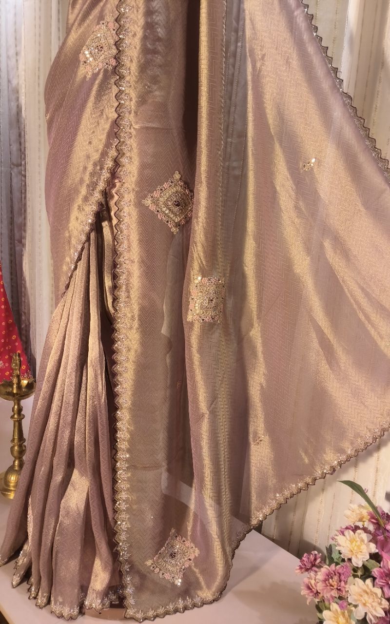 Designer Tissue Silk Saree With Hand Work view 7