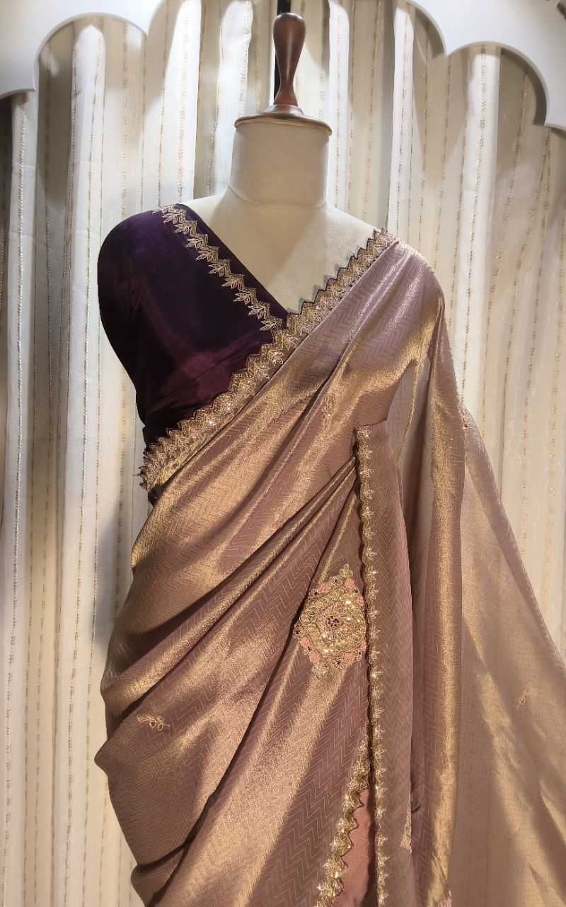 Designer Tissue Silk Saree With Hand Work view 6