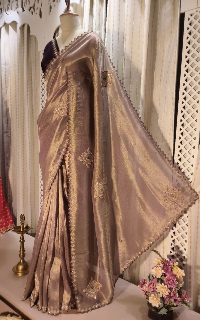 Designer Tissue Silk Saree With Hand Work view 2