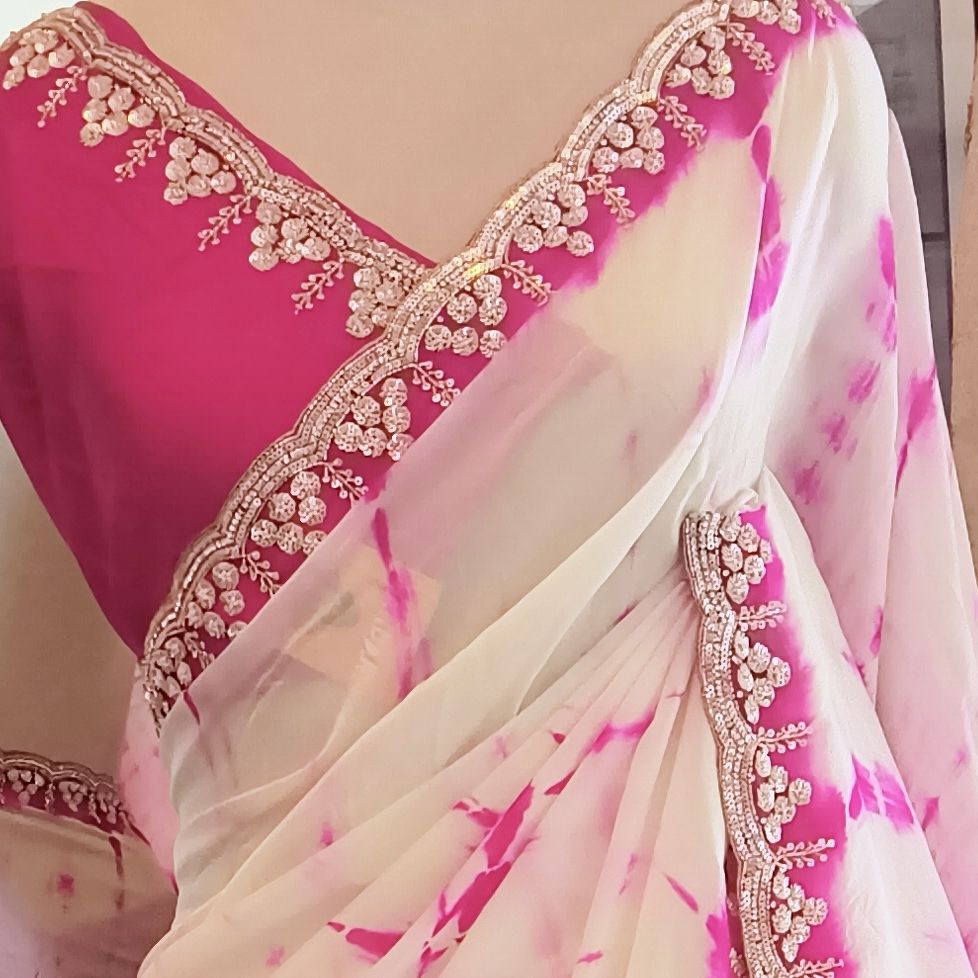 Satin Creep With Hand Work Designer Saree view 5