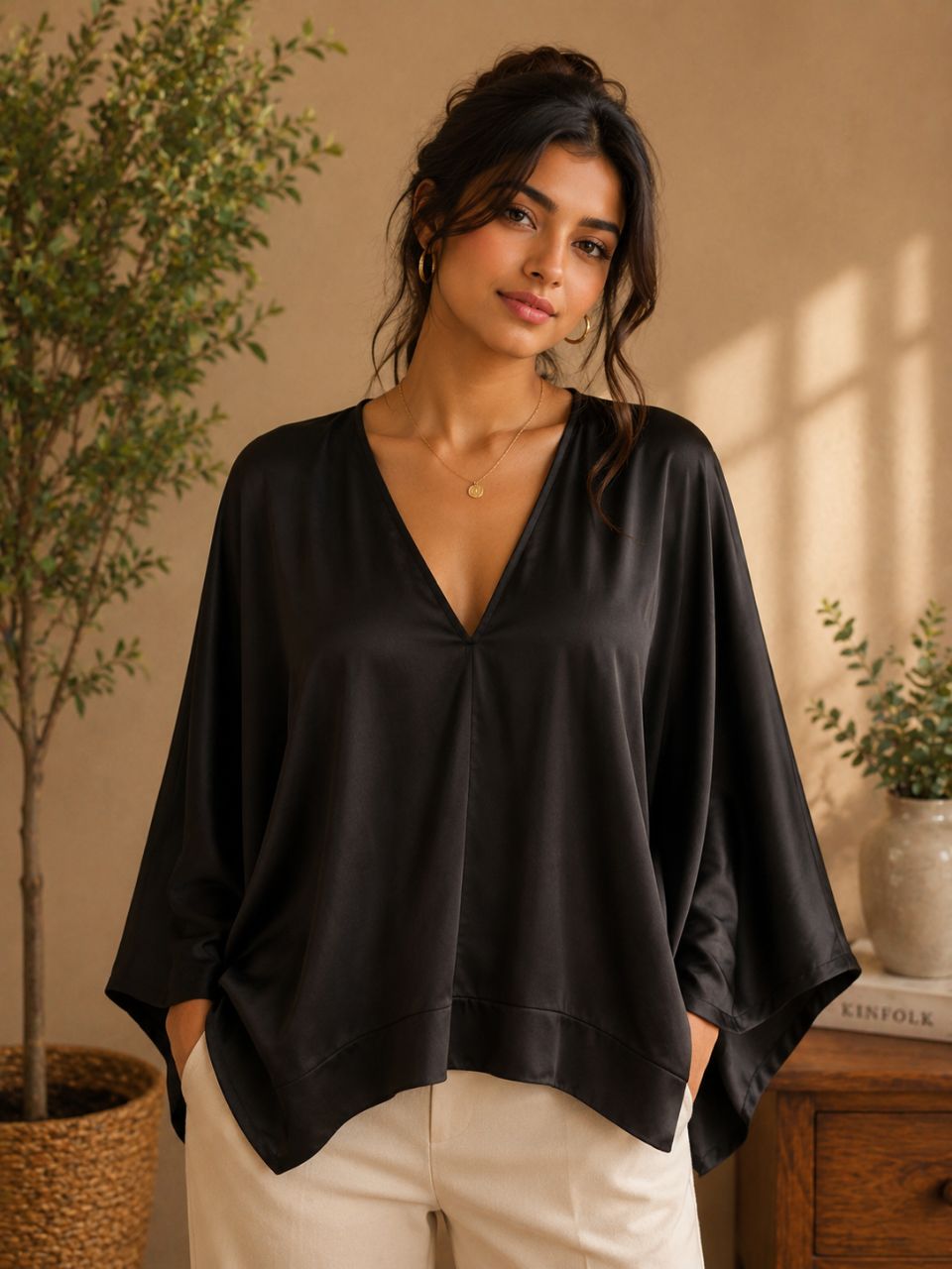 Satin V-Neck Top view 2