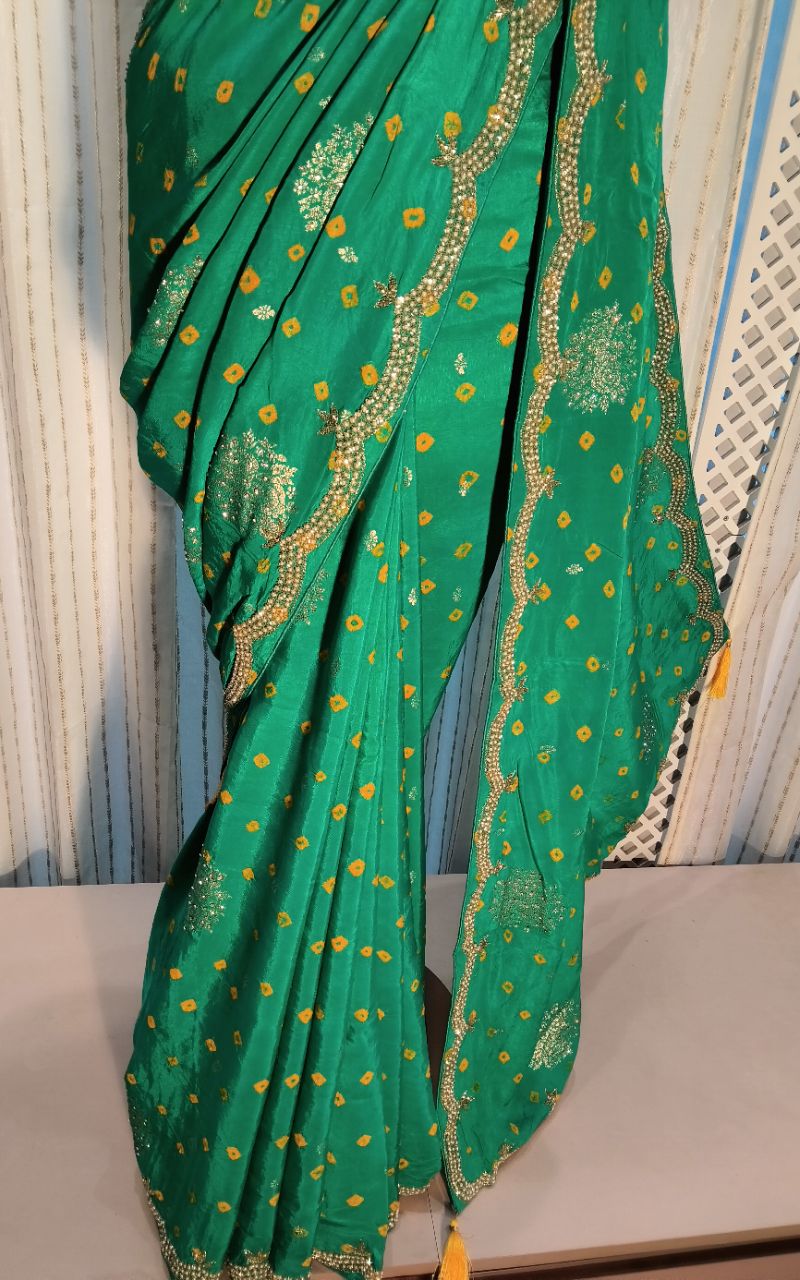 Dola Silk With Bandhni Print And Hand Work Saree view 6