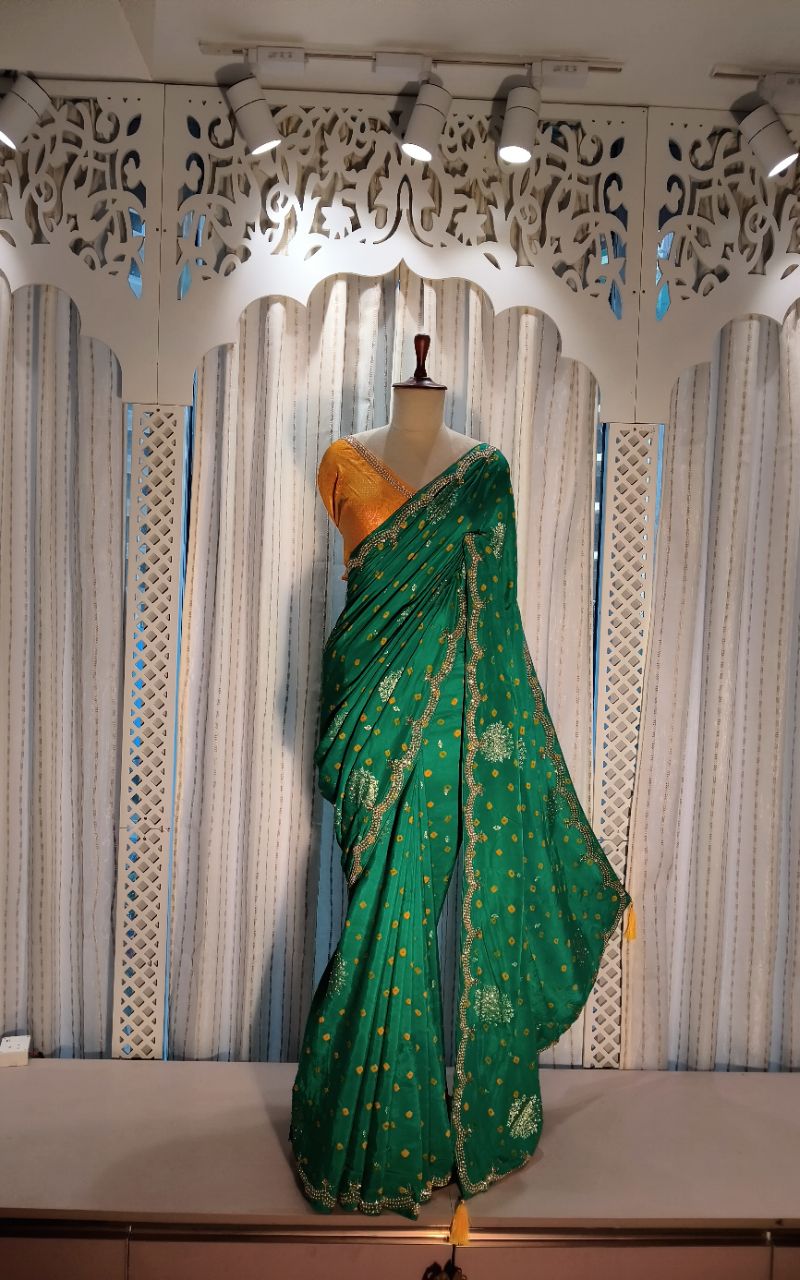 Dola Silk With Bandhni Print And Hand Work Saree view 5