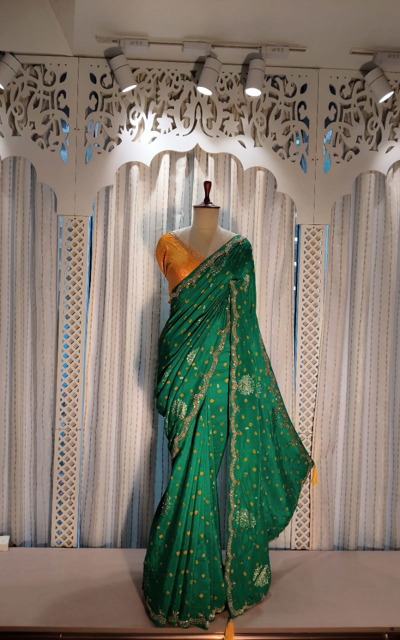Dola Silk With Bandhni Print And Hand Work Saree view 7
