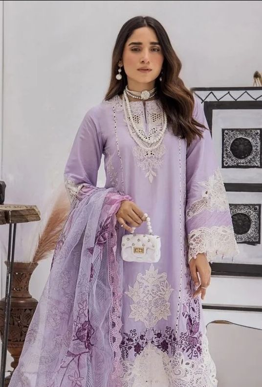 Azure Embroidered Lawn Stitch Suit Vintage Violet 03 – DF0015 view 2