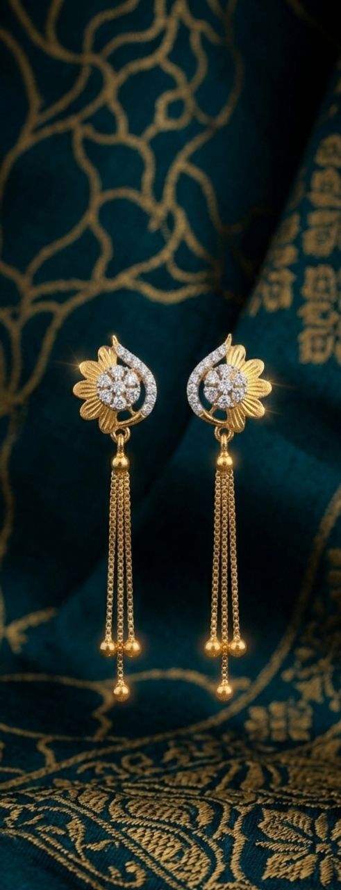 Floral Gold Dangle Earrings view 3